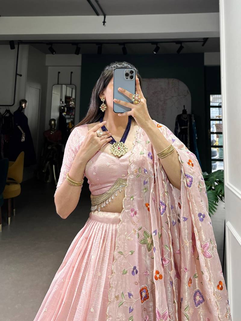Baby Pink Embroidered Lehenga Set
