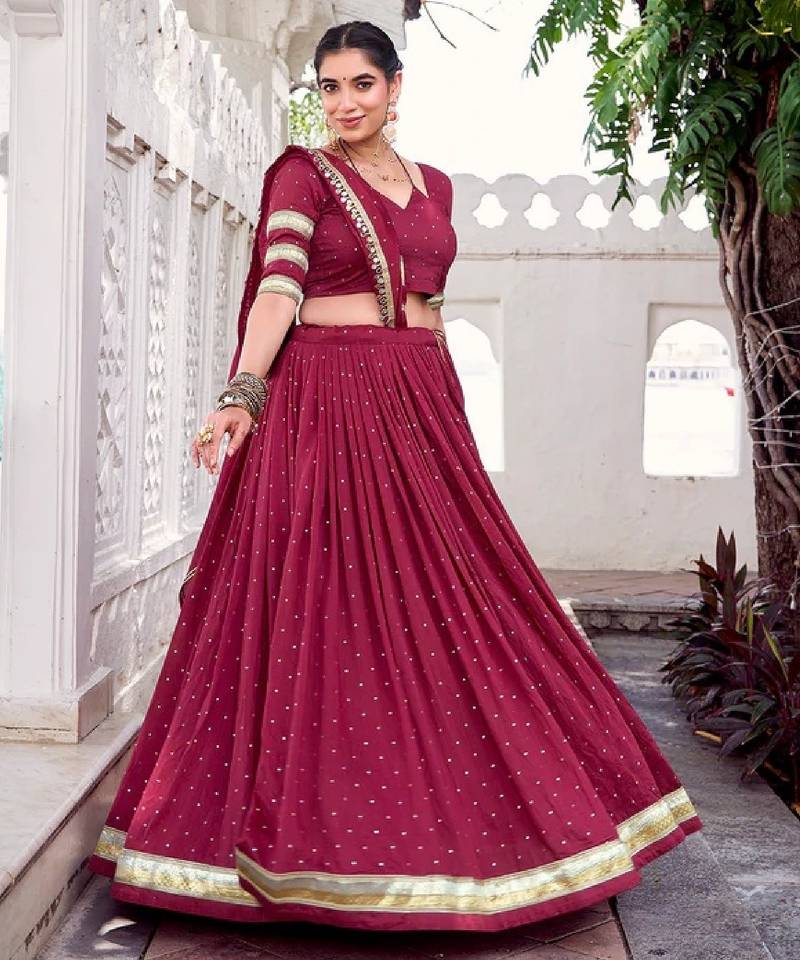 Navratri Maroon Chanderi Lehenga Choli